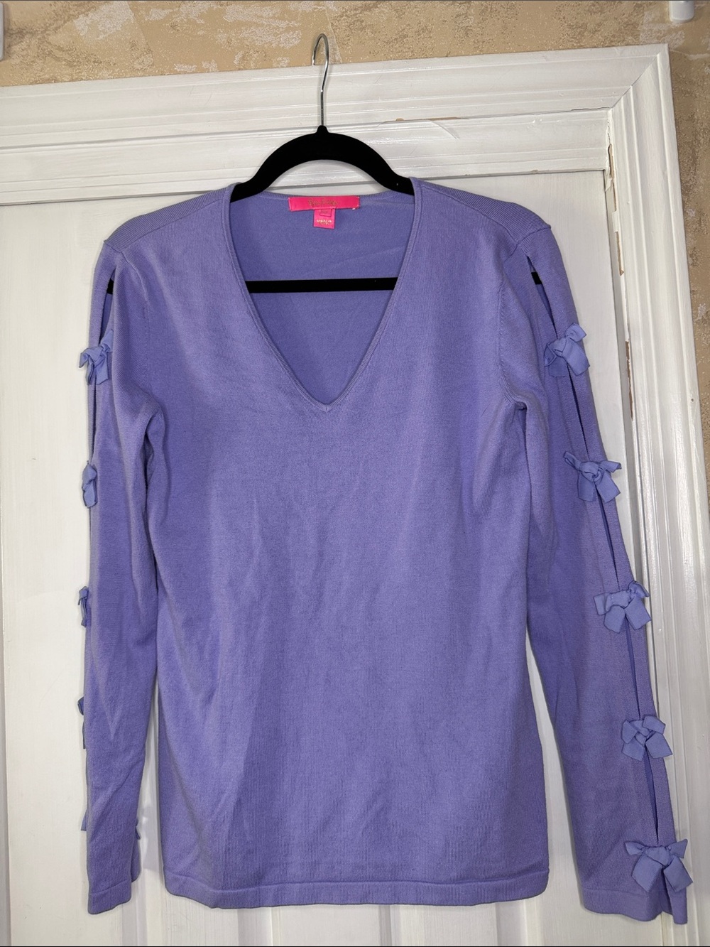 Lilly Pulitzer Lavender V-Neck Sweater with Side-Sleeve Bows